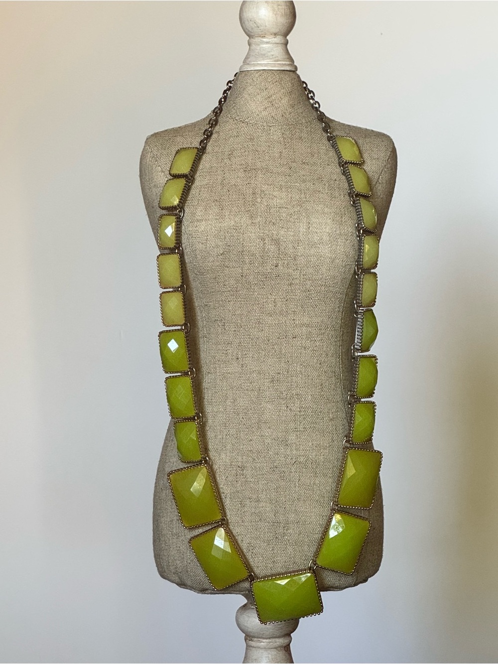 Neon Lime Green Geometric Bib Statement Necklace UV Reactive Blacklight Glow 21”